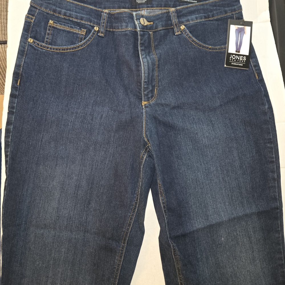 BNWT Jones New York Dark Blue Lexington Straight Leg Jeans Sz 14